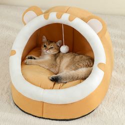 warm cat house & dog bed, super cat basket tent with cave cushion for kittens & small dogs