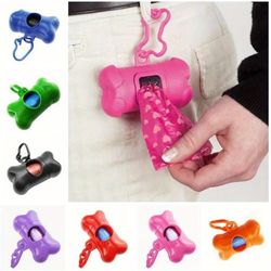 portable bone-shaped dog poop bag holder, colorful pet waste dispenser with disposable bags for walking & training