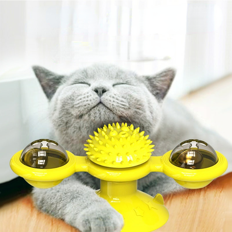 Cat Windmill Toy Interactive Turntable Puzzle Game  Toothbrush For Kittens 0