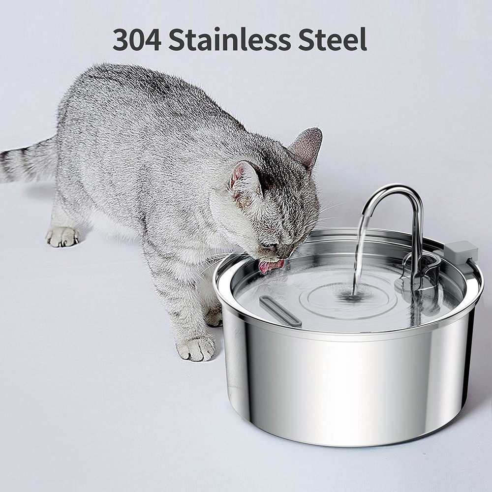 Stainless Steel Pet Water Fountain Automatic USB Cat Dog Feeder With UltraQuiet Pump Double Filtr 0