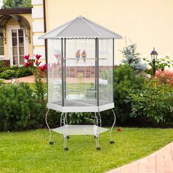 large parrot bird cage with stand & wheels, macaw aviary for cockatoo, finch, parakeet