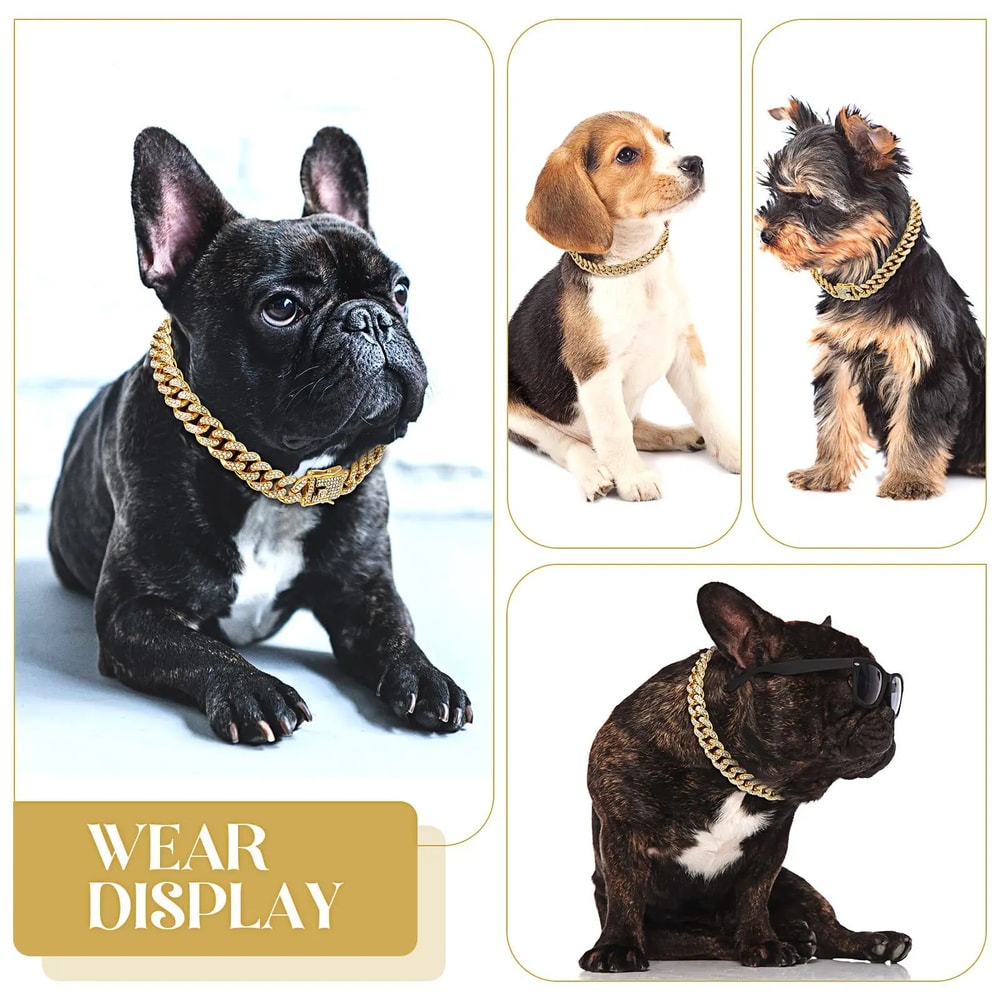 Luxury Cuban Link Dog Collar With Secure Buckle Bling Metal Pet Jewelry For Dogs Cats 2