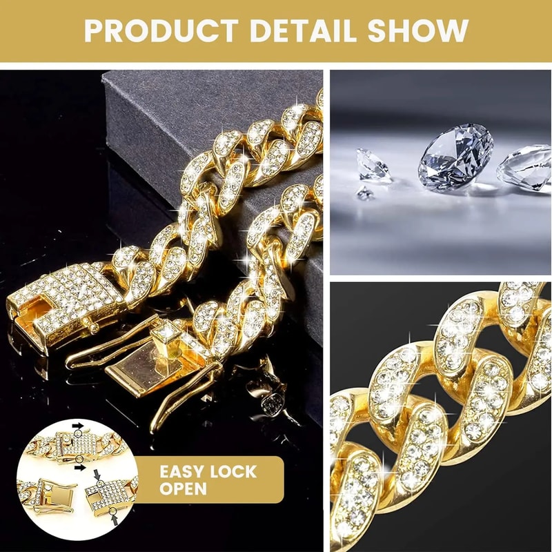 Luxury Cuban Link Dog Collar With Secure Buckle Bling Metal Pet Jewelry For Dogs Cats 4