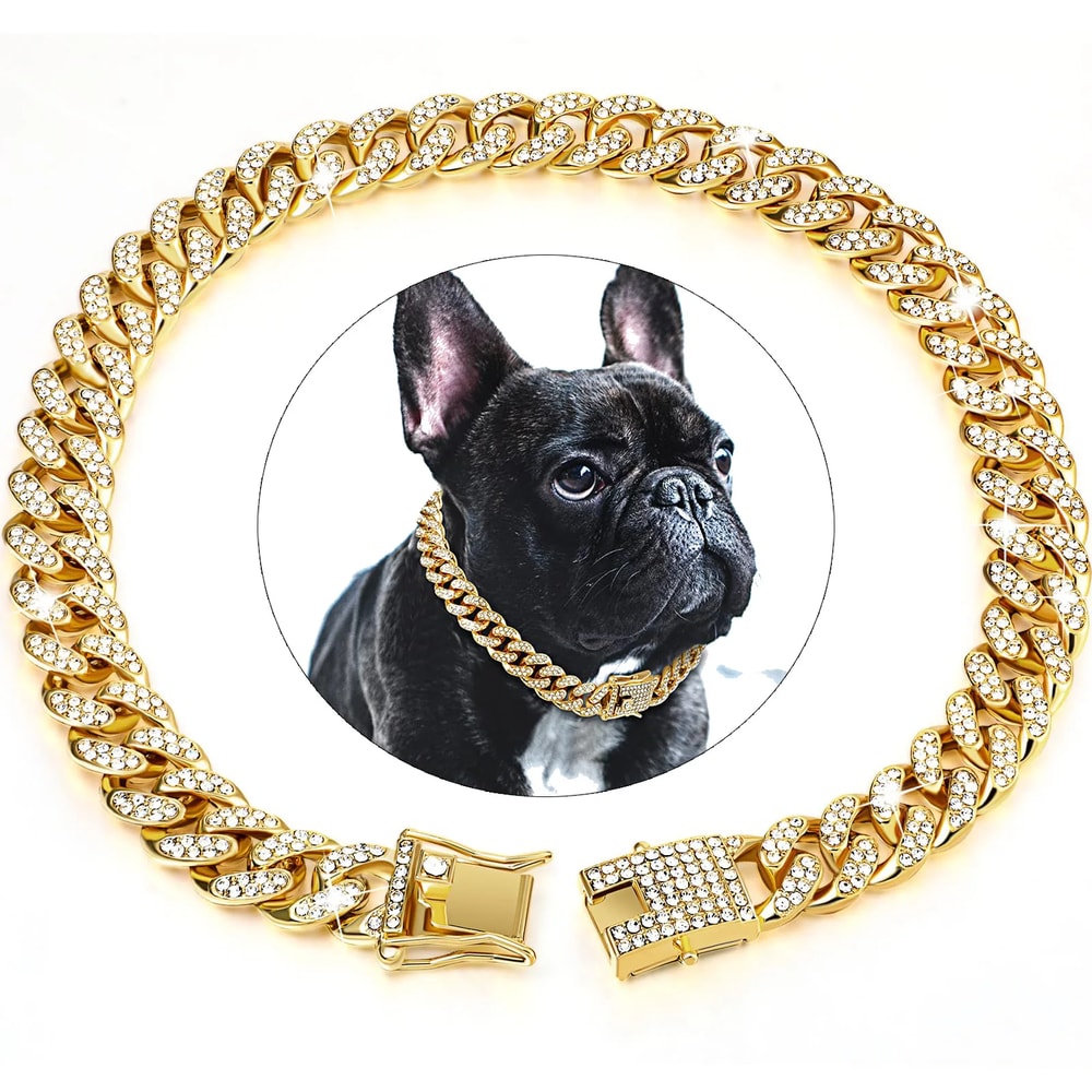Luxury Cuban Link Dog Collar With Secure Buckle Bling Metal Pet Jewelry For Dogs Cats 5