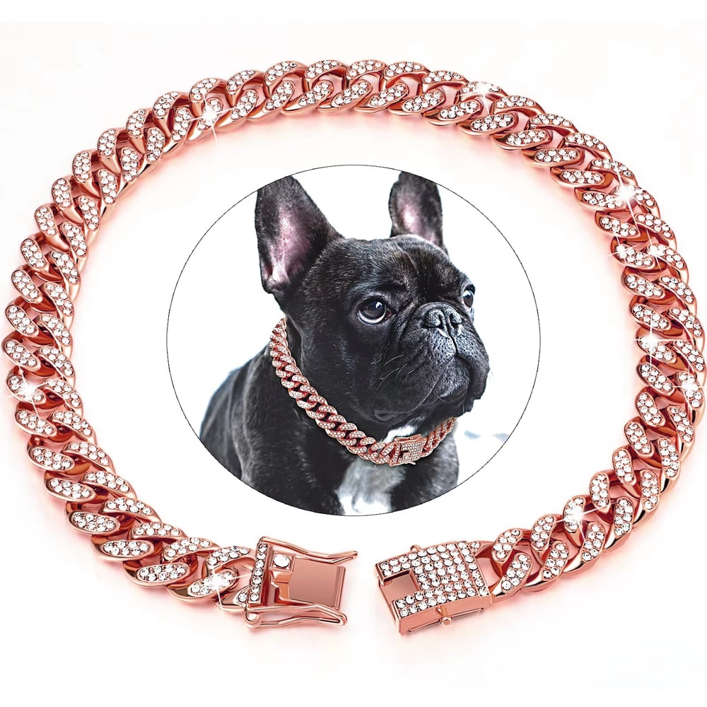Luxury Cuban Link Dog Collar With Secure Buckle Bling Metal Pet Jewelry For Dogs Cats 7