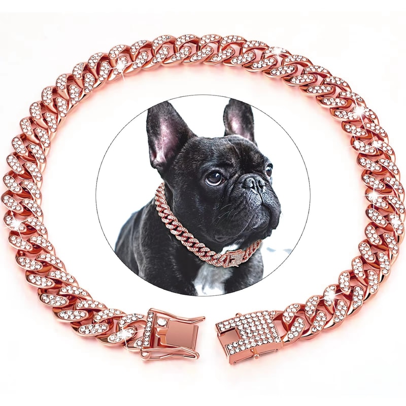 Luxury Cuban Link Dog Collar With Secure Buckle Bling Metal Pet Jewelry For Dogs Cats 7