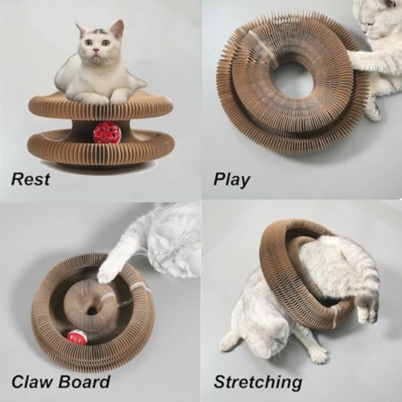 Cat Toy For Indoor Cats Foldable Recyclable Accordion Scratcher Board With Ball Interactive Play Pa 5
