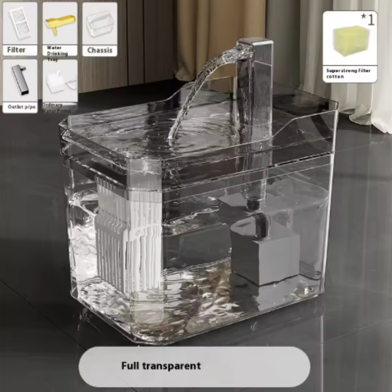 Cat Water Fountain with Auto Filter Transparent Anti Dry Burning Recirculating Dispenser Includes Pump for Cats
