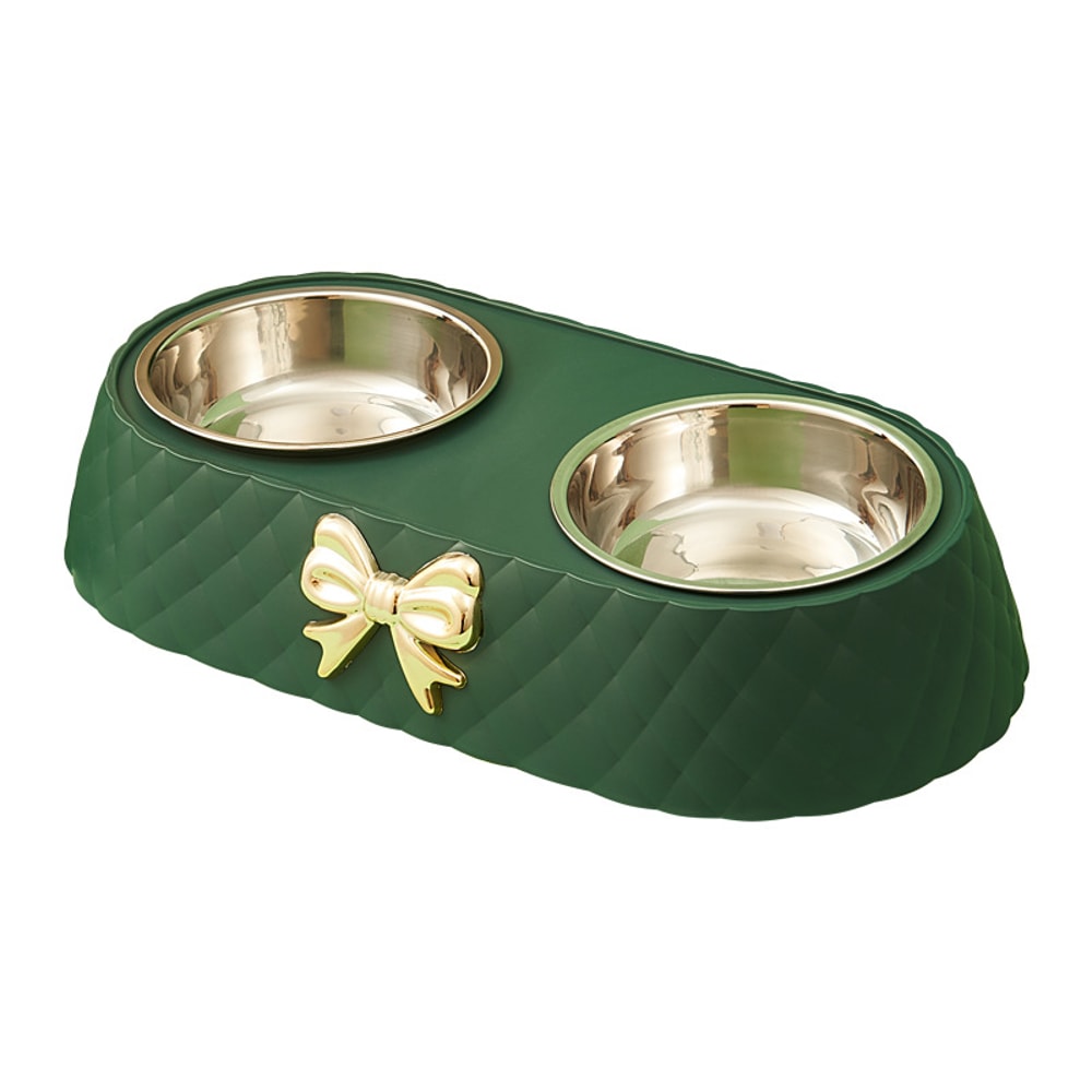 Pet Supplies Bow tie Bowknot Cats Food Bowl PP Base Dog Bowl Stainless Steel Double Pet Accessories Feeding Drinking Dou