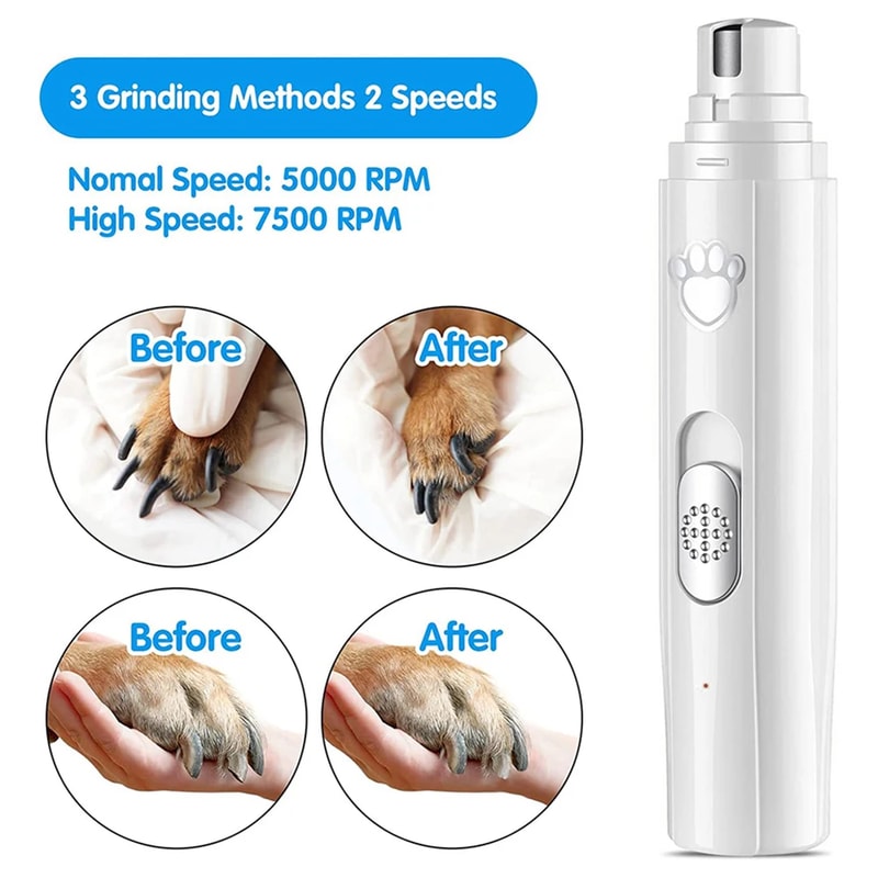 Electric Dog Nail Grinder Painless LED Light Pet Nail Grinder with Polisher Wheel 2 Speed Pet Nail Clipper for Pet Paws