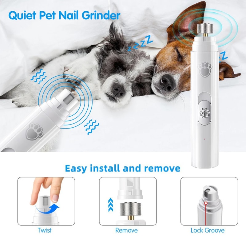 Electric Dog Nail Grinder Painless LED Light Pet Nail Grinder with Polisher Wheel 2 Speed Pet Nail Clipper for Pet Paws