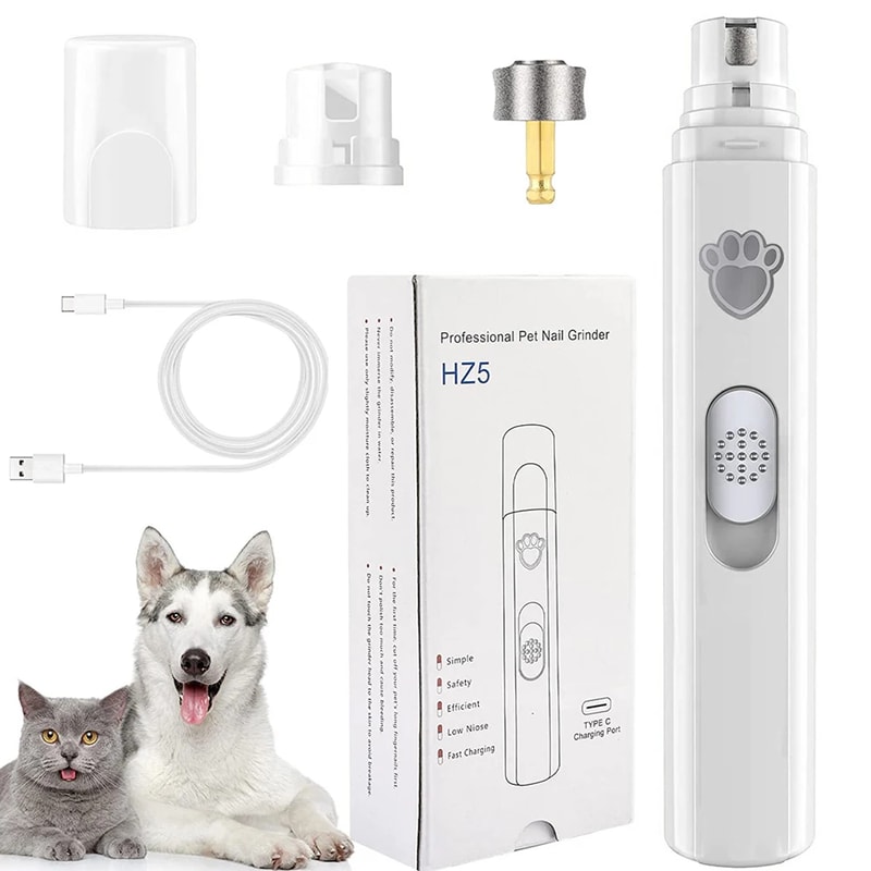 Electric Dog Nail Grinder Painless LED Light Pet Nail Grinder with Polisher Wheel 2 Speed Pet Nail Clipper for Pet Paws