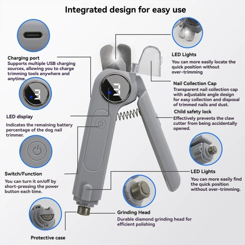 Pet Nail Clipper with Light & Electric Grinder for Dogs and Cats