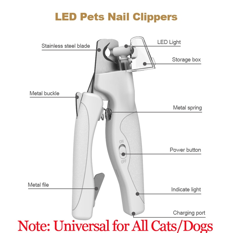 LED Pet Nail Clipper for Dogs & Cats Safe Bloodline Nail Trimmer & Grooming Scissors Tool