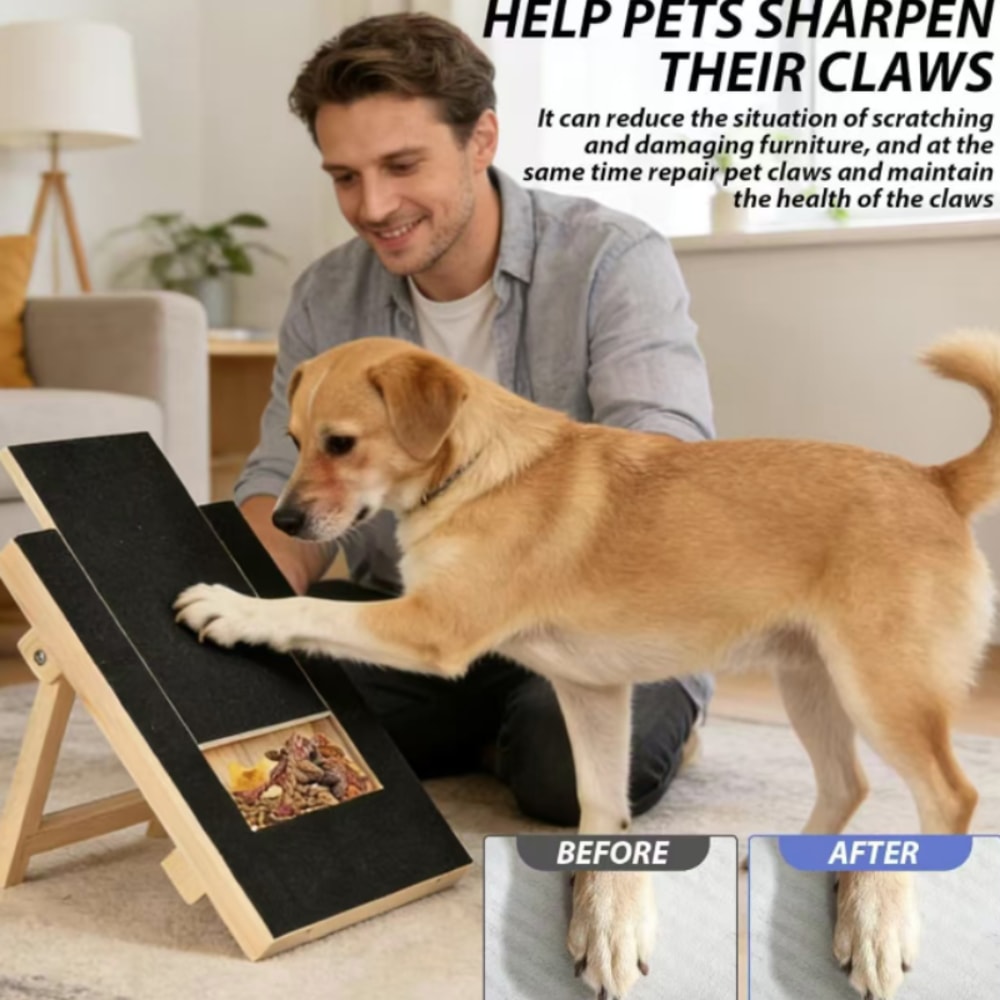 Premium Wooden Dog Nail Scratch Board With Built In Treat Box Nail Trim Pad 1