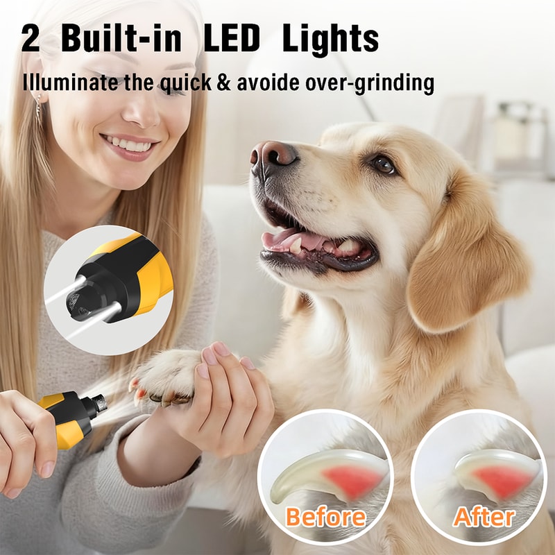Premium Rechargeable Dog Nail Grinder & LED Pet Nail Trimmer for Safe, Quiet Grooming
