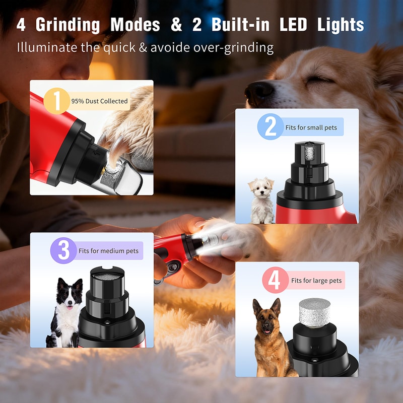 GlowTrim 6 Speed Quiet Dog Nail Grinder with LED Light Professional Electric Pet Nail Trimmer for Dogs and Cats