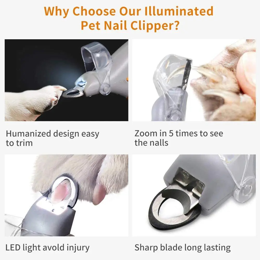 LED Pet Nail Clipper Safe Professional Grooming Scissors with Quick Sensor Light for Cats and Dogs