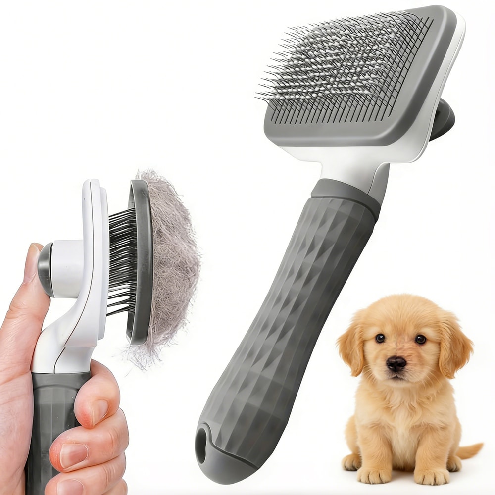 Premium Dog & Cat Pet Grooming Brush with One Click Hair Removal