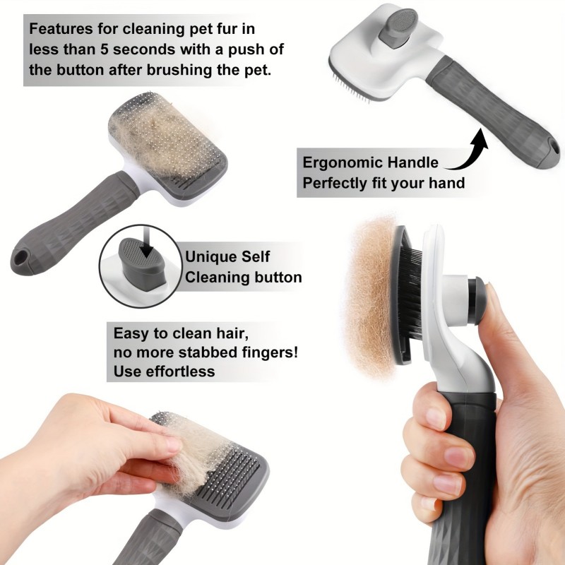 Premium Dog & Cat Pet Grooming Brush with One Click Hair Removal