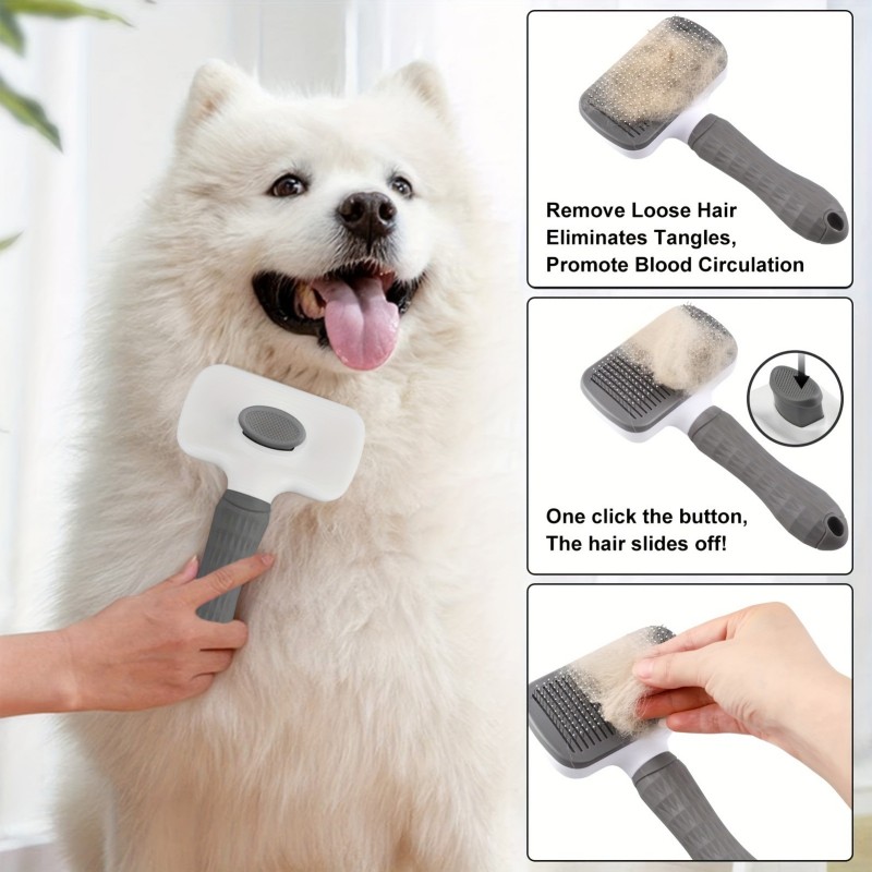 Premium Dog & Cat Pet Grooming Brush with One Click Hair Removal