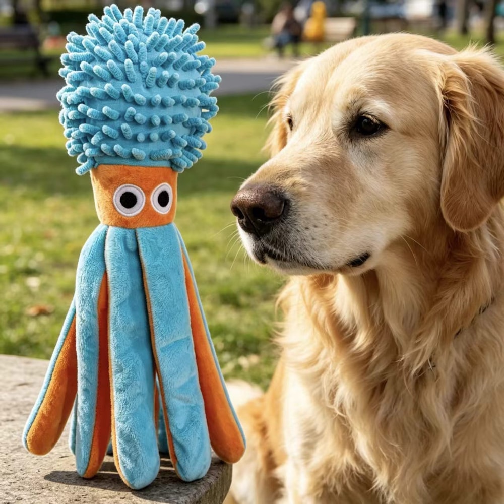 Soft Plush Octopus Interactive Dog Chew Toy For Play Boredom Relief 0