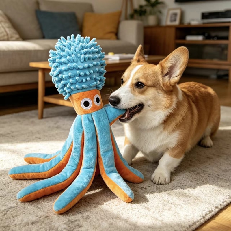 Soft Plush Octopus Interactive Dog Chew Toy For Play Boredom Relief 2