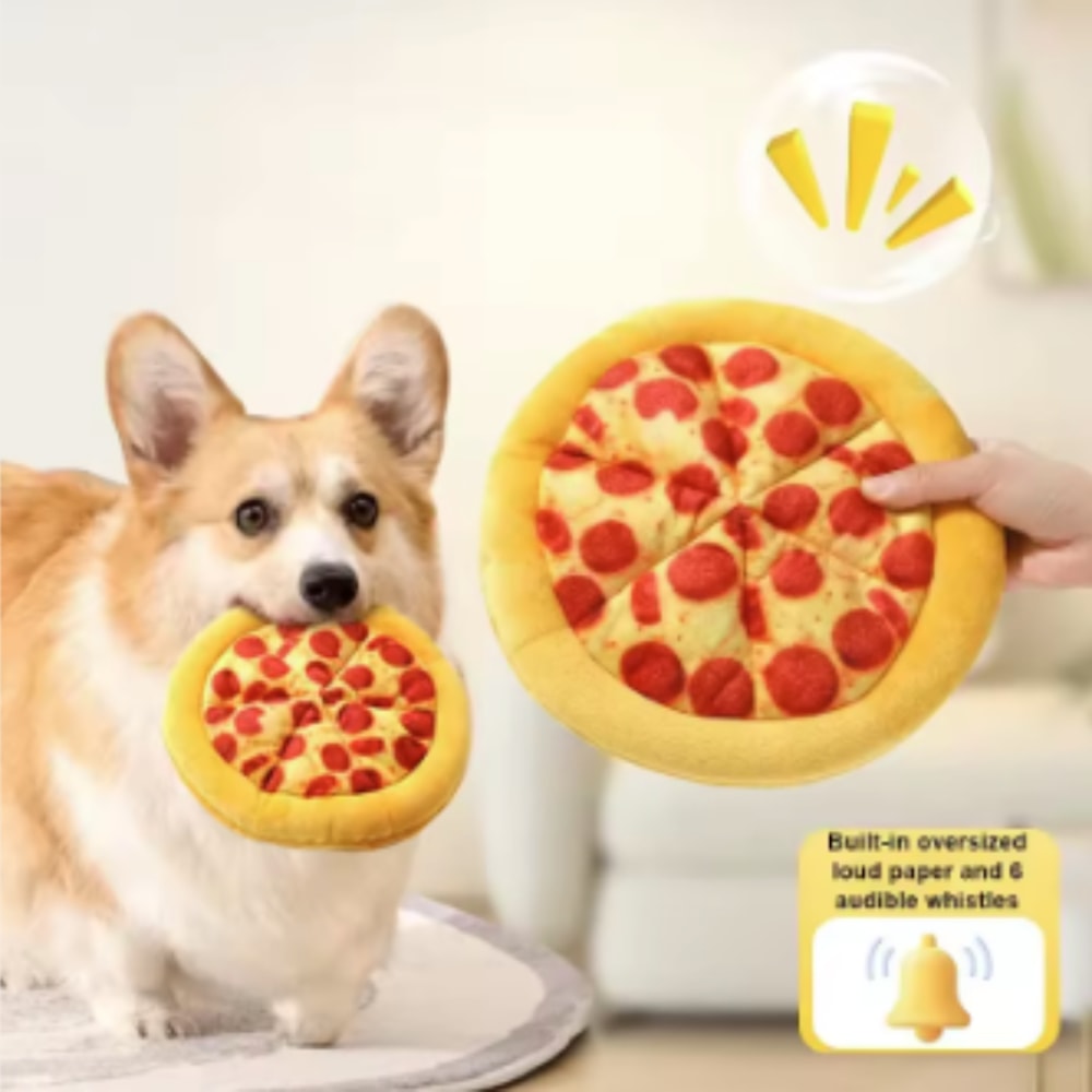 Plush Pizza Squeaky Dog Toy Interactive Chew & Teeth Cleaning Fun