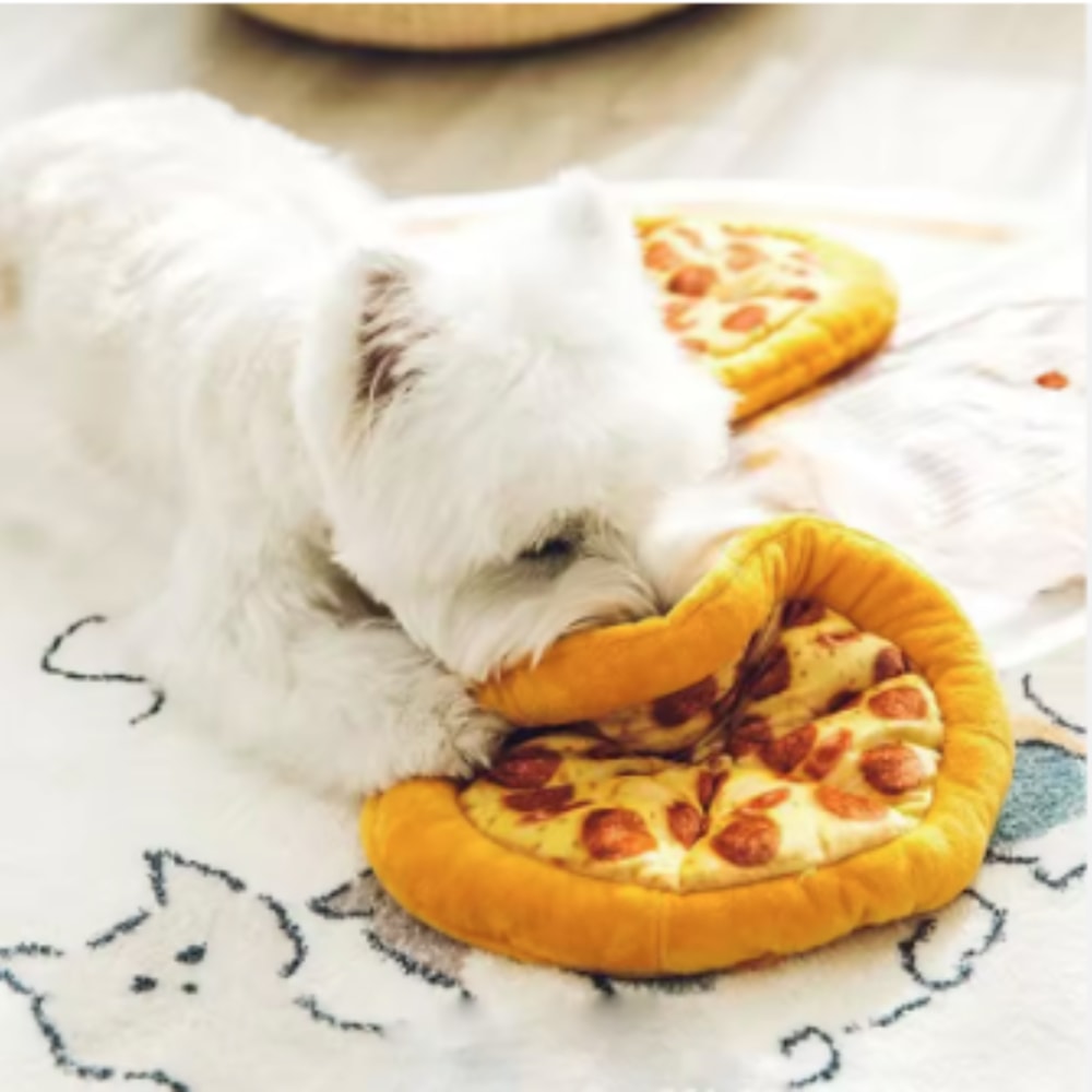 Plush Pizza Squeaky Dog Toy Interactive Chew & Teeth Cleaning Fun
