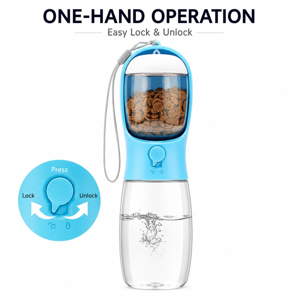Portable Pet Travel Water Bottle & Food Dispenser 3 n 1 Leakproof Bowl