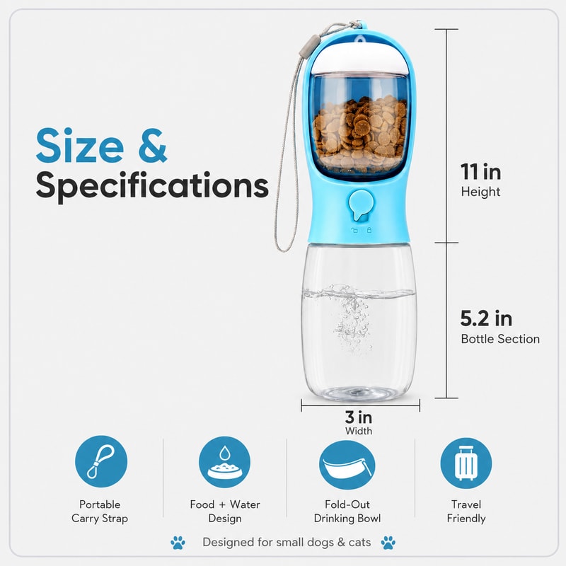 Portable Pet Travel Water Bottle & Food Dispenser 3 n 1 Leakproof Bowl