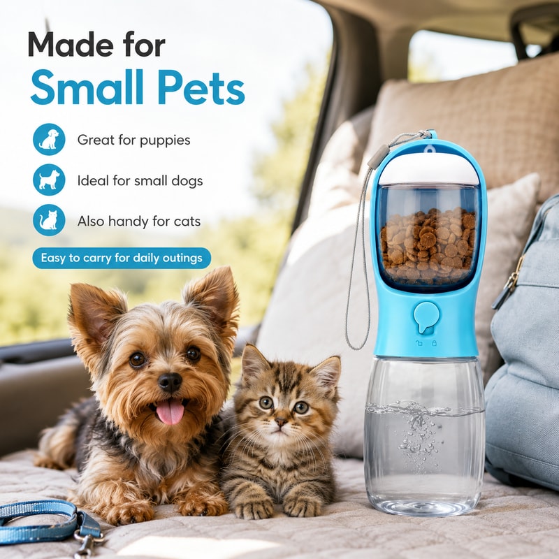Portable Pet Travel Water Bottle & Food Dispenser 3 n 1 Leakproof Bowl