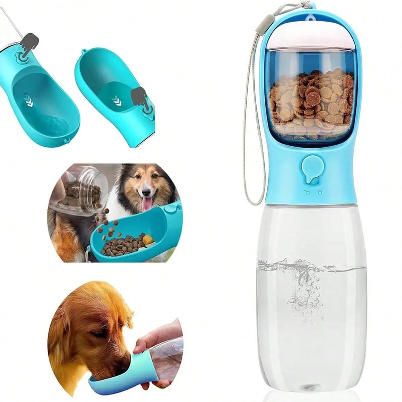 Portable Pet Travel Water Bottle & Food Dispenser 3 n 1 Leakproof Bowl