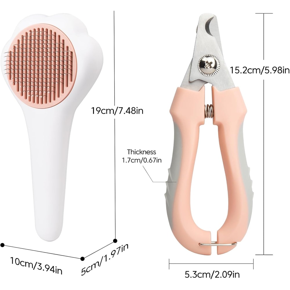 PurrEase Self Cleaning Cat Brush & Safety Nail Clipper Grooming Kit