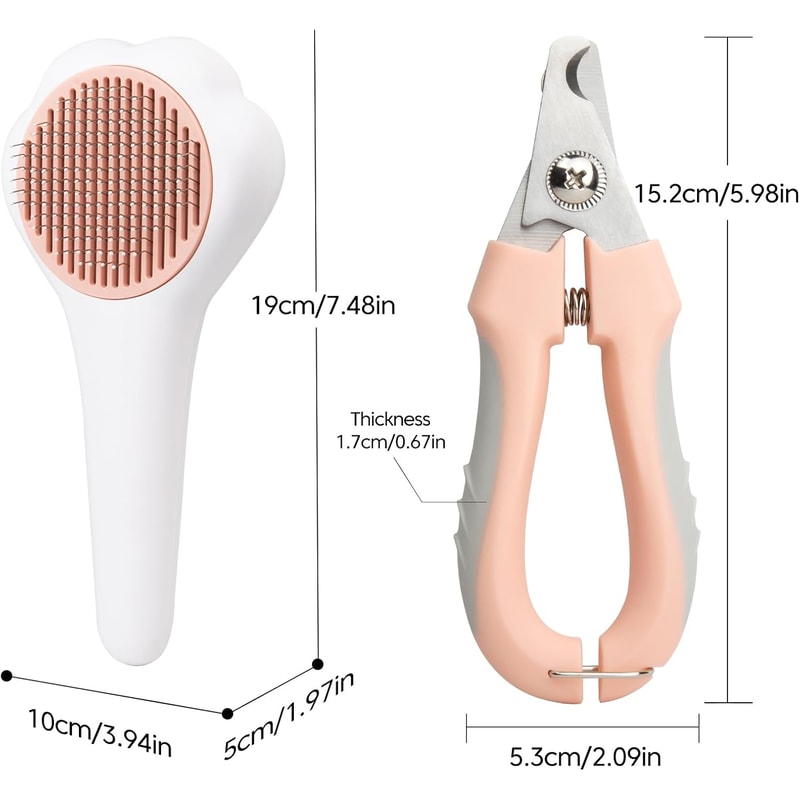 PurrEase Self Cleaning Cat Brush & Safety Nail Clipper Grooming Kit