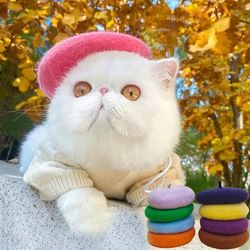 Solid Color Beret for Dog/Cat - Mini Decorative Headwear for Christmas