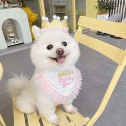Dog Birthday Mouth Towel Party & Triangle Pawty Cat/Dog Crown Headwear