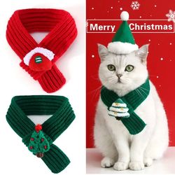 Warm Plush Knitted Scarf for Pets: Christmas Snow House Theme