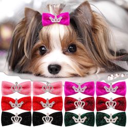 Glitter Dog Bow Hairpin: Puppy Crown Clips for Pet Royalty