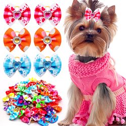 Colorful Summer Dog Hair Bows with Diamonds for Small Pet Girls