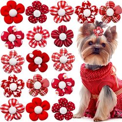 Red Flower Dog Hair Bow: Valentine's Day Style for Small Dogs