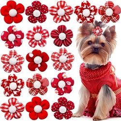 red flower dog hair bow: valentine's day style for small dogs