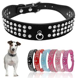 Rhinestone Dog Collar: Suede Leather Diamante for Small-Medium Dogs
