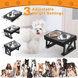 Adjustable Height Double Dog Bowl Stand for Slow Feeding: Medium to Large Pets