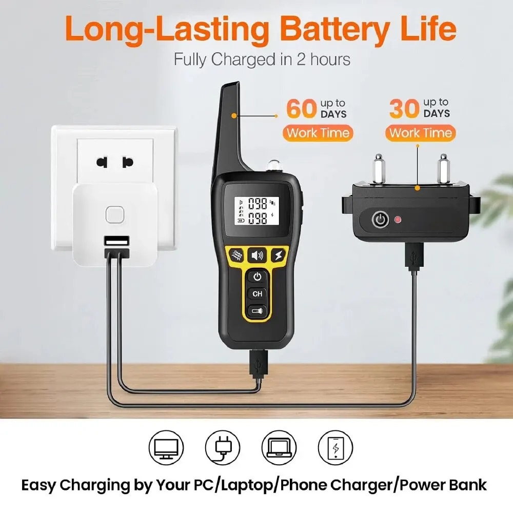 Ler21000MDogTrainingCollarUniversalDogBarkCollarWaterproofRechargeableDogShockCollarwit