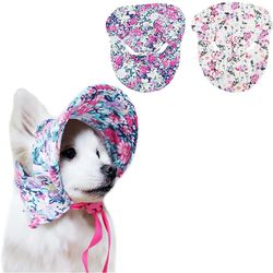 floral dog cap: sun protection with ear holes for girl puppies