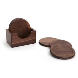Modern Walnut Wood Coasters & Placemats: Heat Resistant Round Drink Mat Pad