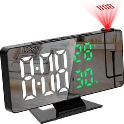 180 Arm Projection Digital Alarm Clock with Temperature, Humidity, Night Mode, Snooze, 12/24H - USB Projector LED Clock