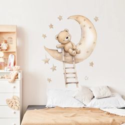Teddy Bear Moon Wall Stickers: Kids Room Decor & Nursery Wallpaper