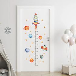 Cartoon Planet Rocket Height Measurement Wall Stickers for Kids Room